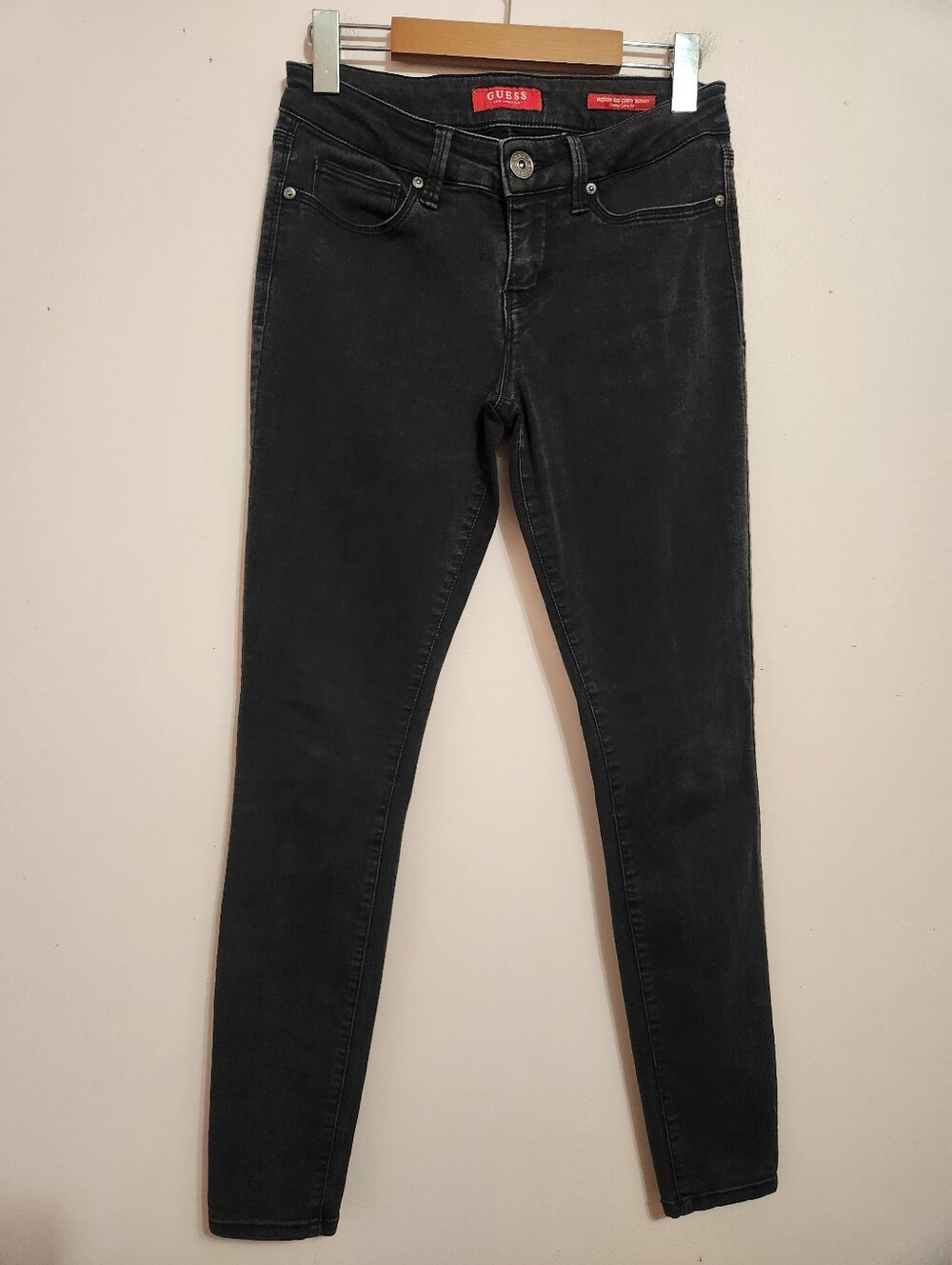 GUESS Sienna Curvy Skinny Jeans Washed Black Y2K Womens 28 Grunge Biker